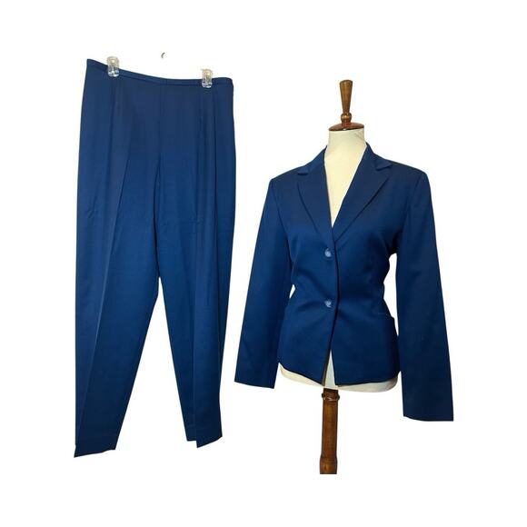 Vintage Pendleton Pants Suit Womens Sz 16 Virgin Wool Teal Blue Career Pleated - Picture 2 of 11